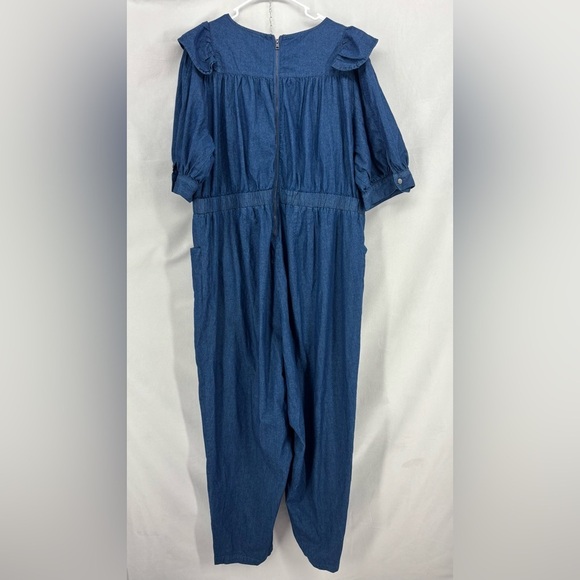 Eloquii Elements Women's Plus Size 22 Denim Jumpsuit Ruffles Short Sleeve Trendy - Picture 3 of 9